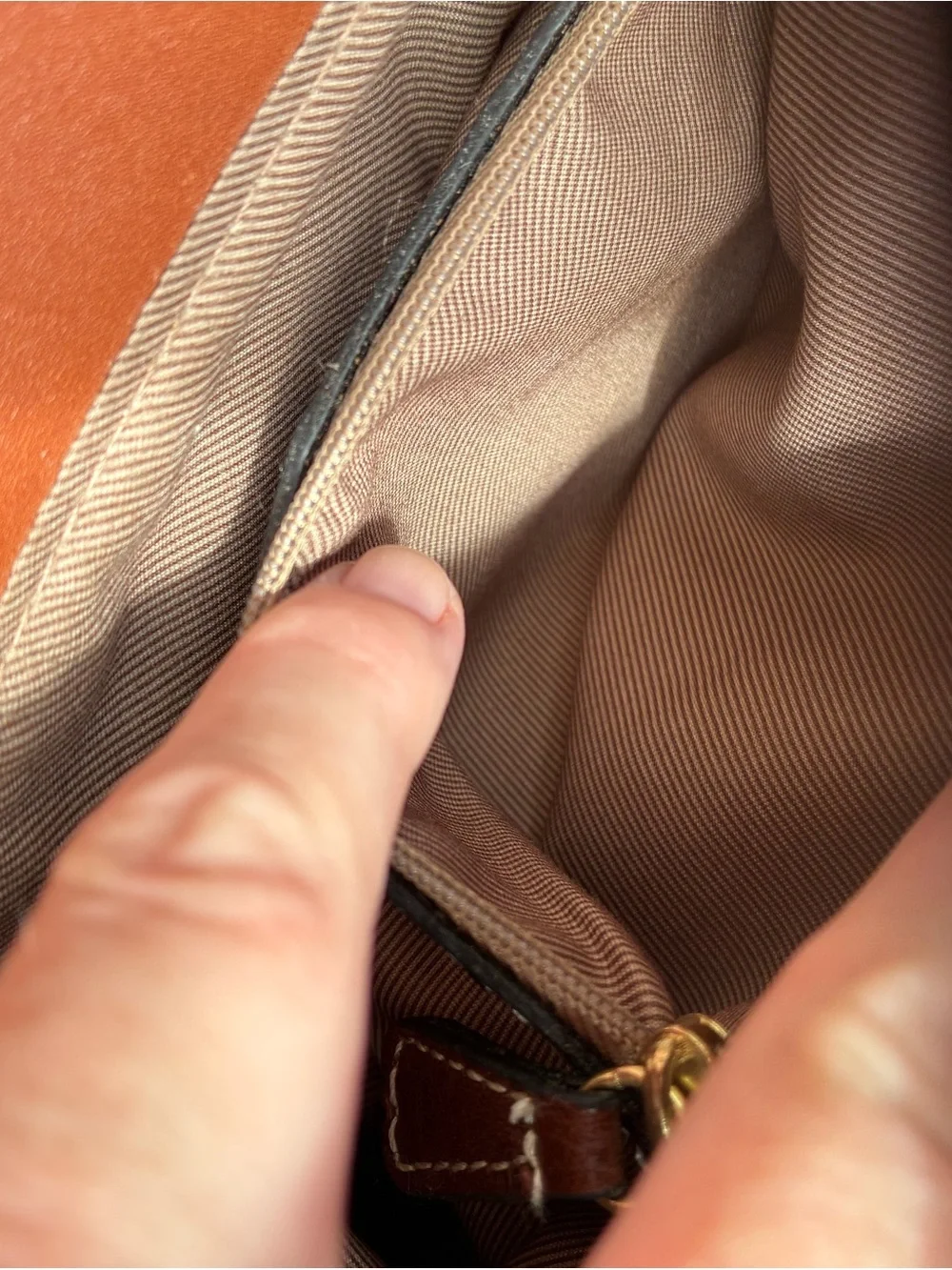 Brown Ostrich-Texture Satchel with Gold Lock Detail